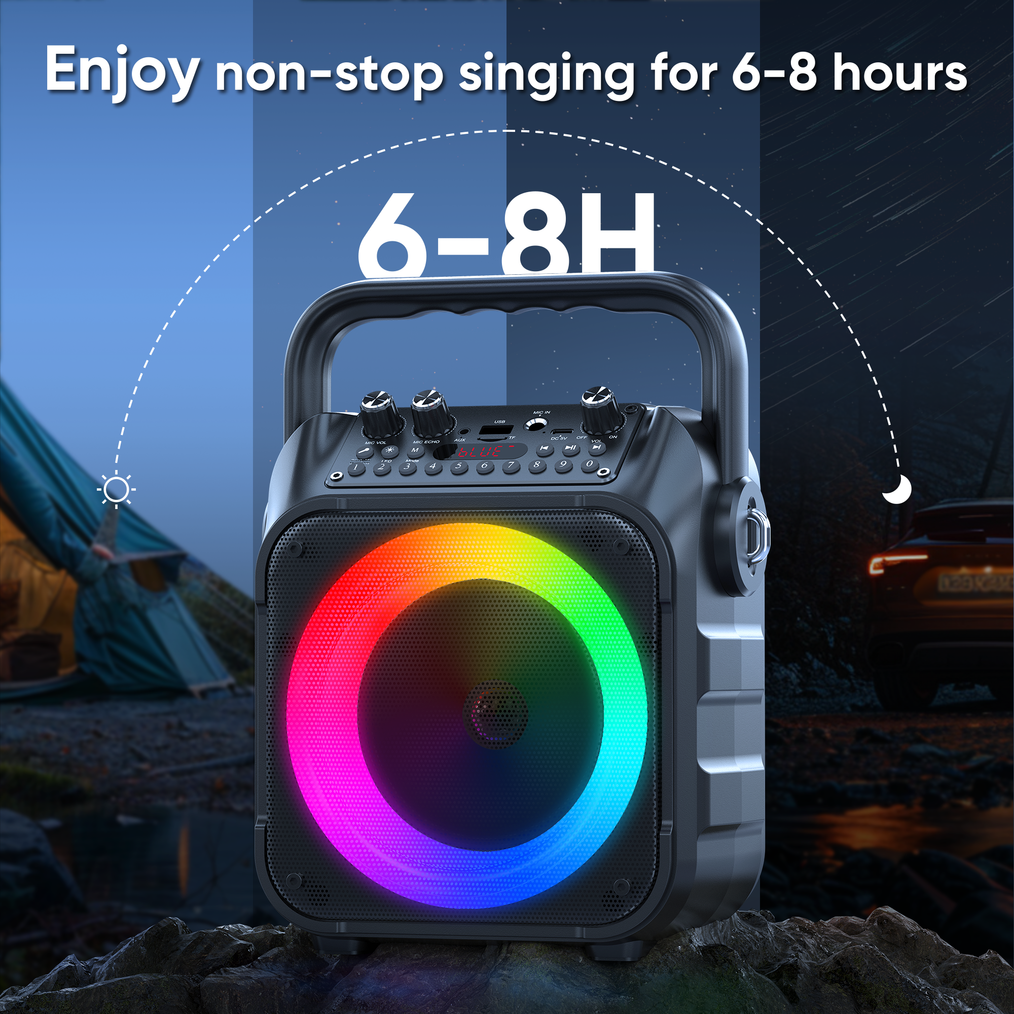 CYY Karaoke Machine, Portable Bluetooth Speaker with 2 Wireless Microphones for Adults & Kids with Lights, Karaoke Microphone with PA System Supports USB/TF/FM/AUX for Home Party Home System Packages