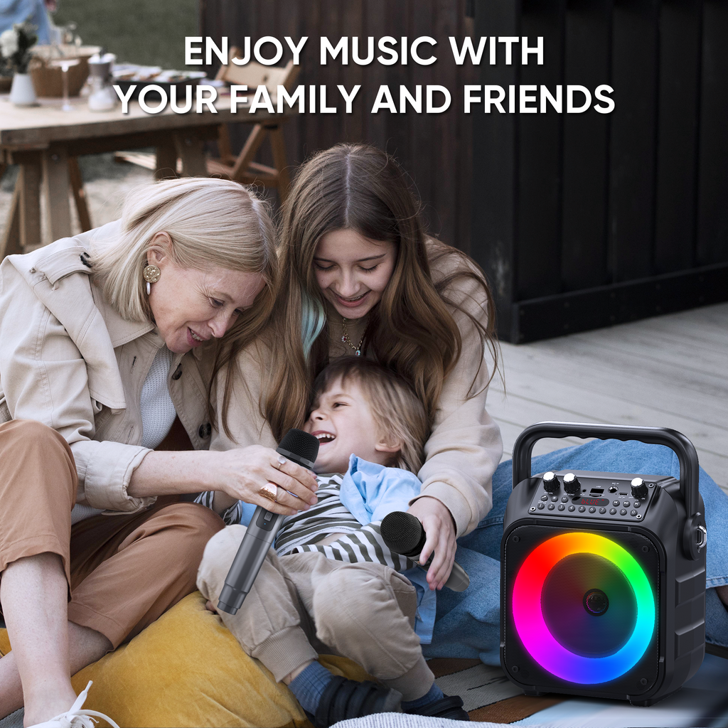 CYY Karaoke Machine, Portable Bluetooth Speaker with 2 Wireless Microphones for Adults & Kids with Lights, Karaoke Microphone with PA System Supports USB/TF/FM/AUX for Home Party Home System Packages